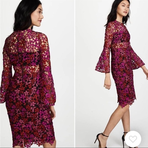 Shoshanna Dyer Dress in Fuchsia Textured Floral Cut Out Size 4 - Picture 2 of 9